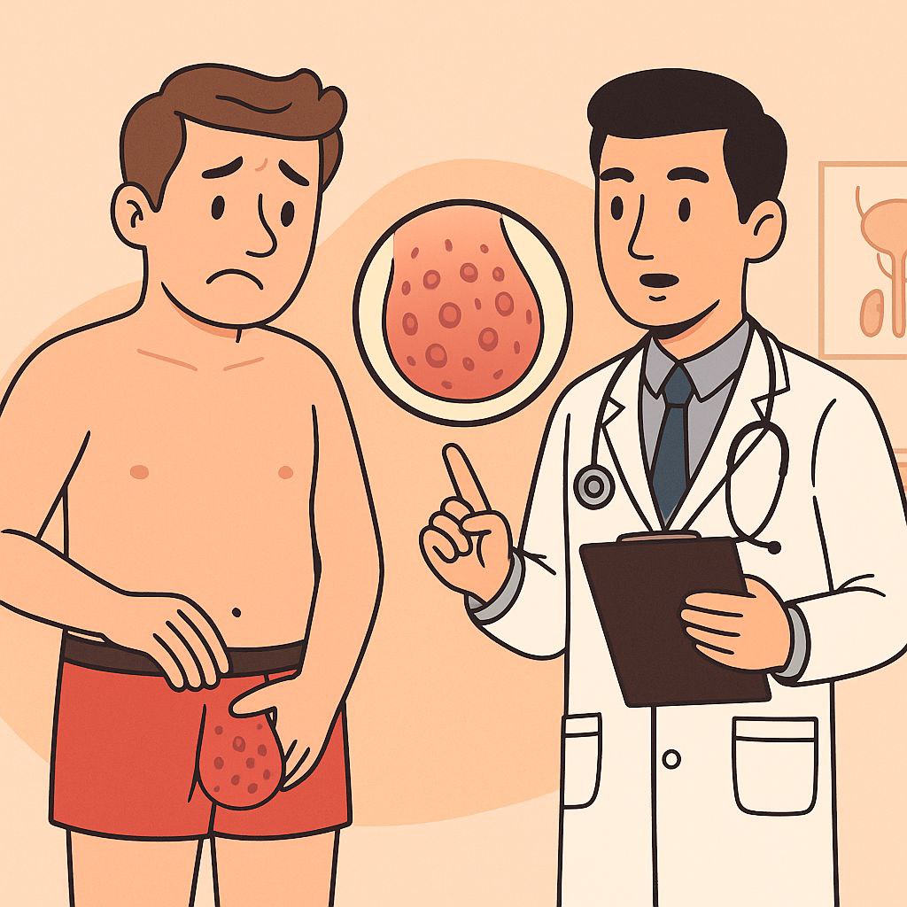 ظهور حبوب دموية على كيس الصفن